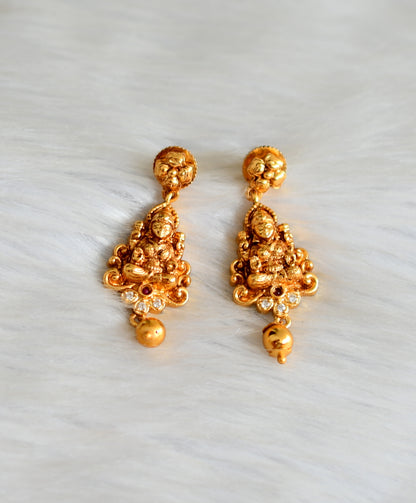 Matte finish ruby-white stone peacock-Lakshmi earrings dj-42246
