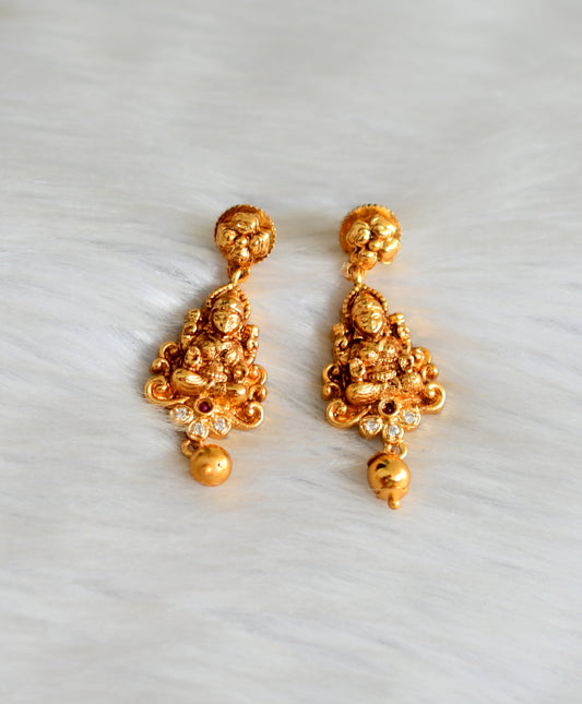 Matte finish ruby-white stone peacock-Lakshmi earrings dj-42246