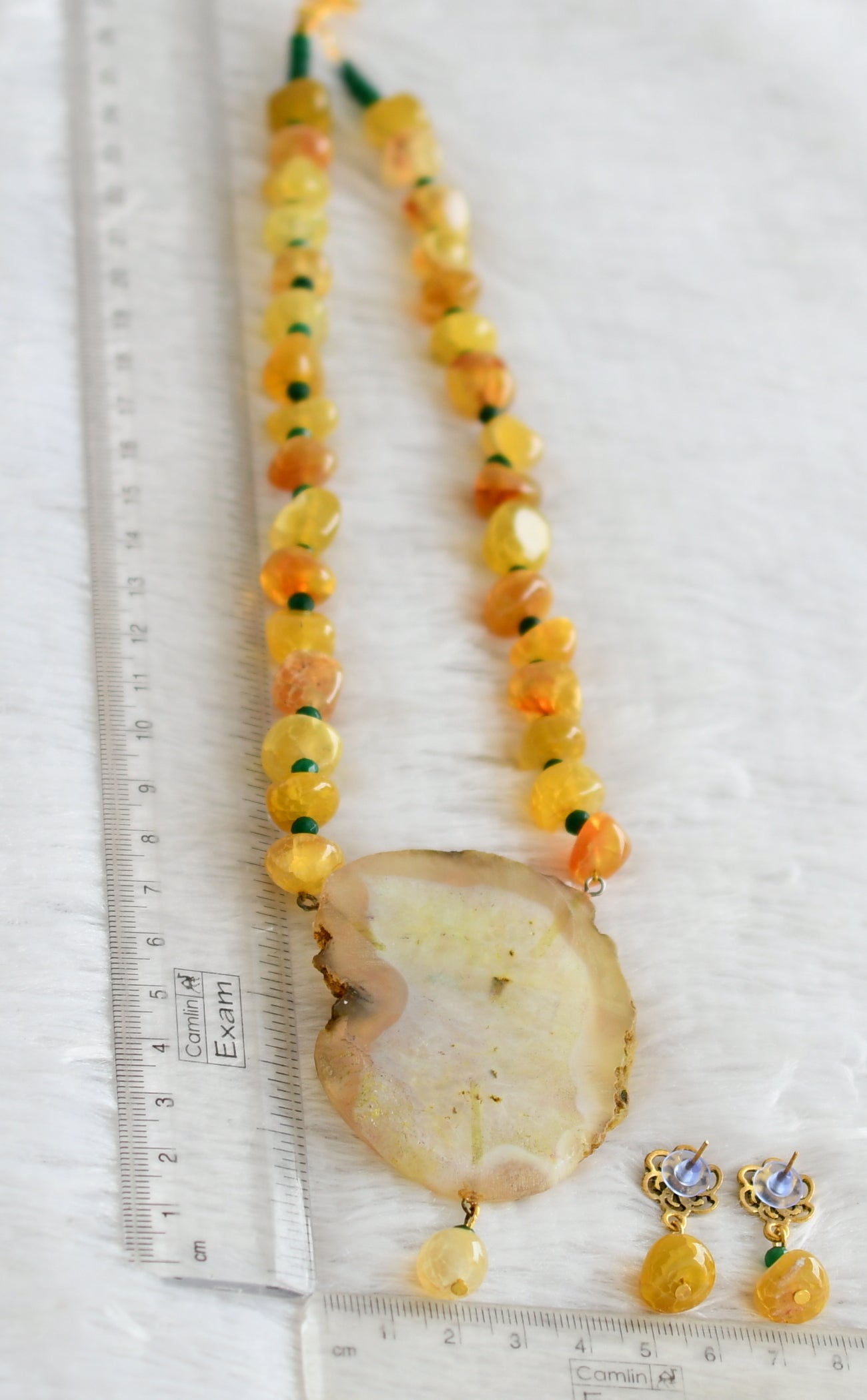 Hand painted flower sliced agate pendant with yellow-green onyx beaded necklace set dj-48602