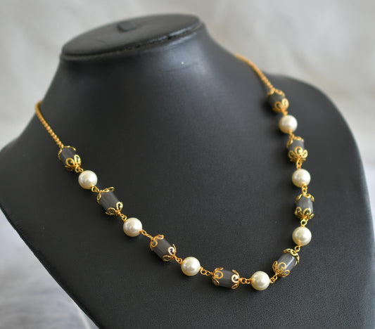 Gold tone grey-pearl beaded mala/chain dj-46828