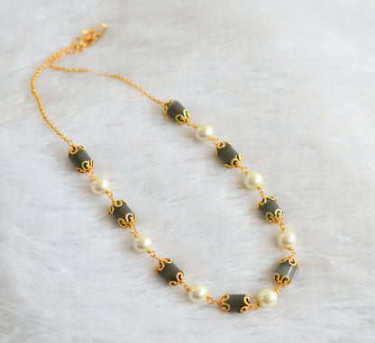 Gold tone grey-pearl beaded mala/chain dj-46828