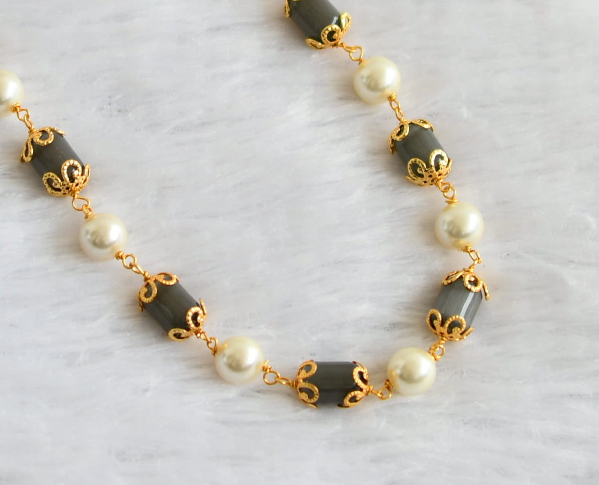 Gold tone grey-pearl beaded mala/chain dj-46828