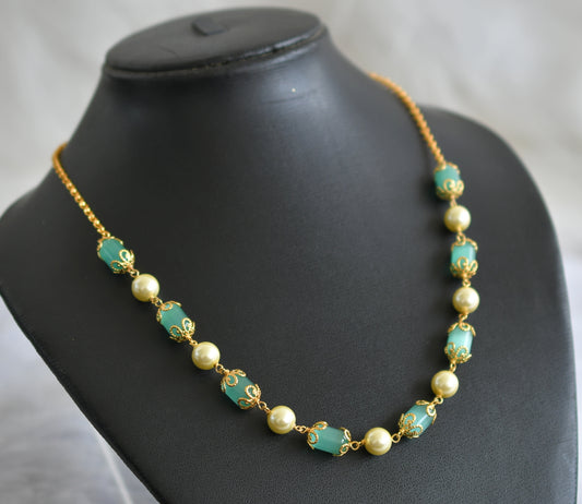 Gold tone sea green-pearl beaded mala/chain dj-46831
