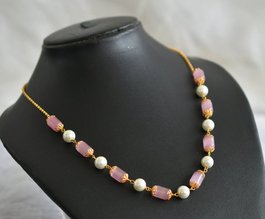 Gold tone baby pink-pearl beaded mala/chain dj-46829