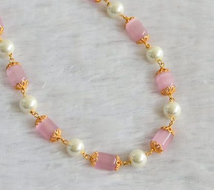 Gold tone baby pink-pearl beaded mala/chain dj-46829