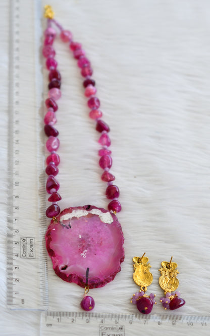 Hand painted saraswathi sliced agate pendant with pink-purple onyx beads necklace set dj-45191