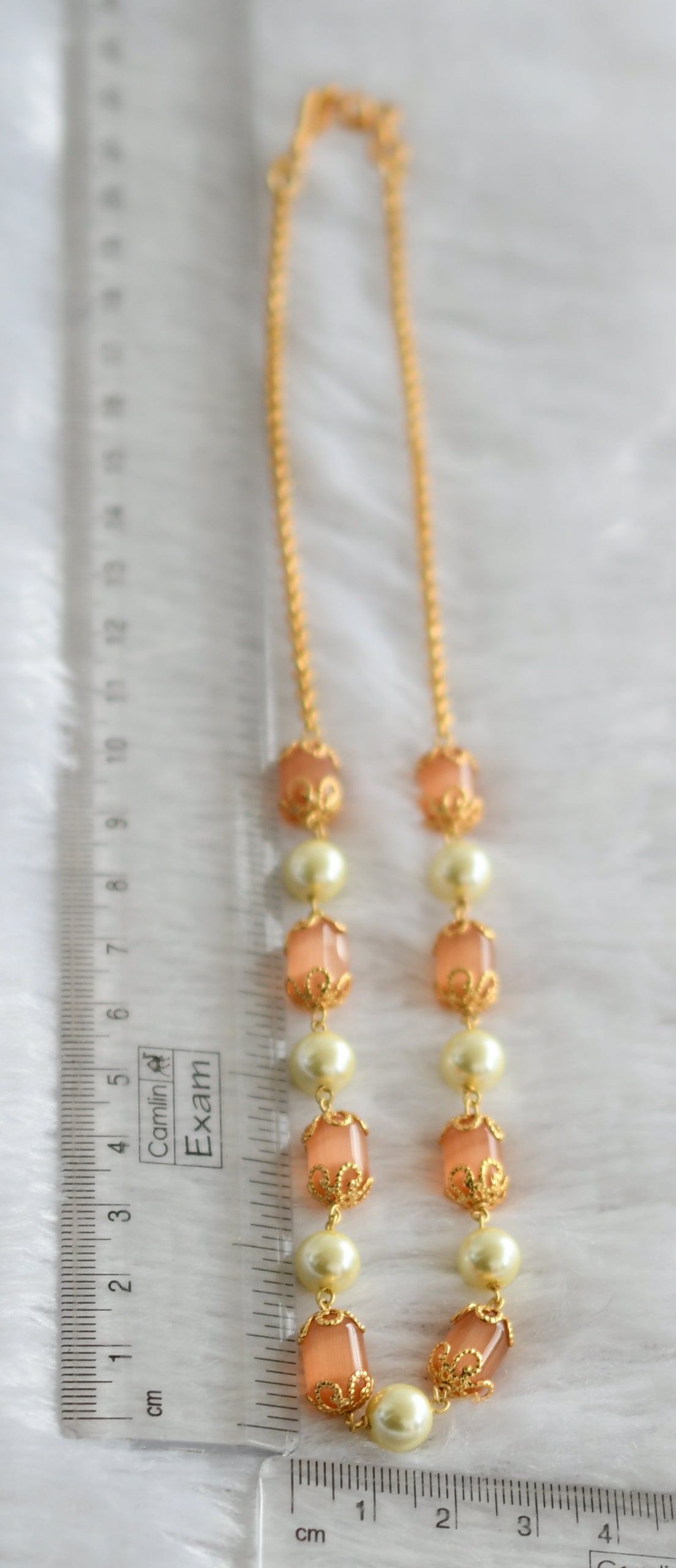 Gold tone orange-pearl beaded mala/chain dj-46830