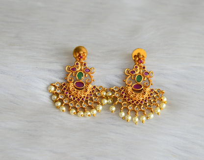 Matte finish ruby-green-white pearl peacock earrings dj-42262