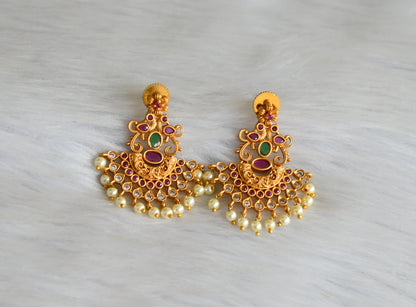 Matte finish ruby-green-white pearl peacock earrings dj-42262