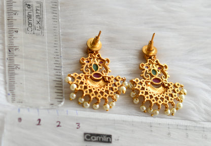 Matte finish ruby-green-white pearl peacock earrings dj-42262