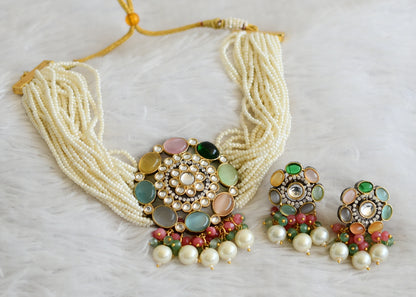 Two tone Multi color stone pearl choker necklace set dj-35519