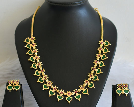 Beautiful Gold Tone Pink-green Palakka Designer Necklace Set DJ29905