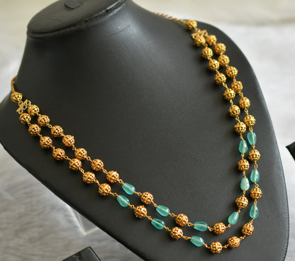 Antique gold tone sea green beaded double layer mala dj-46834