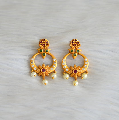Matte finish ruby-green-white bali earrings dj-42263