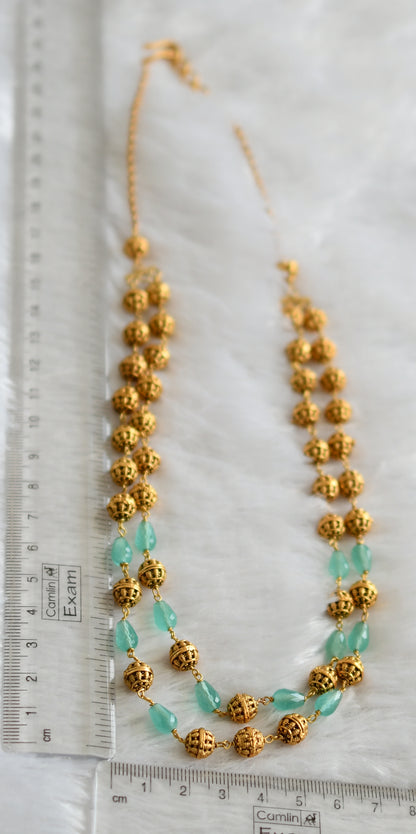 Antique gold tone sea green beaded double layer mala dj-46834