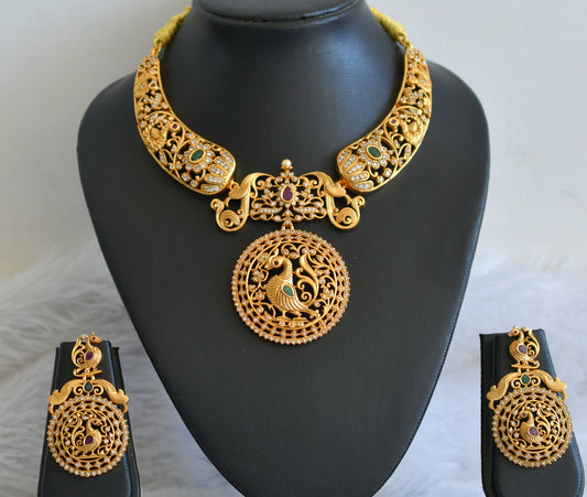 Matte Finish Cz Ruby-green Round Swan Kante Necklace Set DJ30597