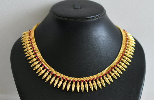 Gold tone kerala style pink stone pichi mottu necklace dj-43325