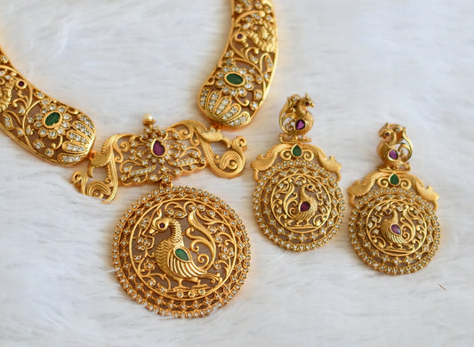 Matte Finish Cz Ruby-green Round Swan Kante Necklace Set DJ30597