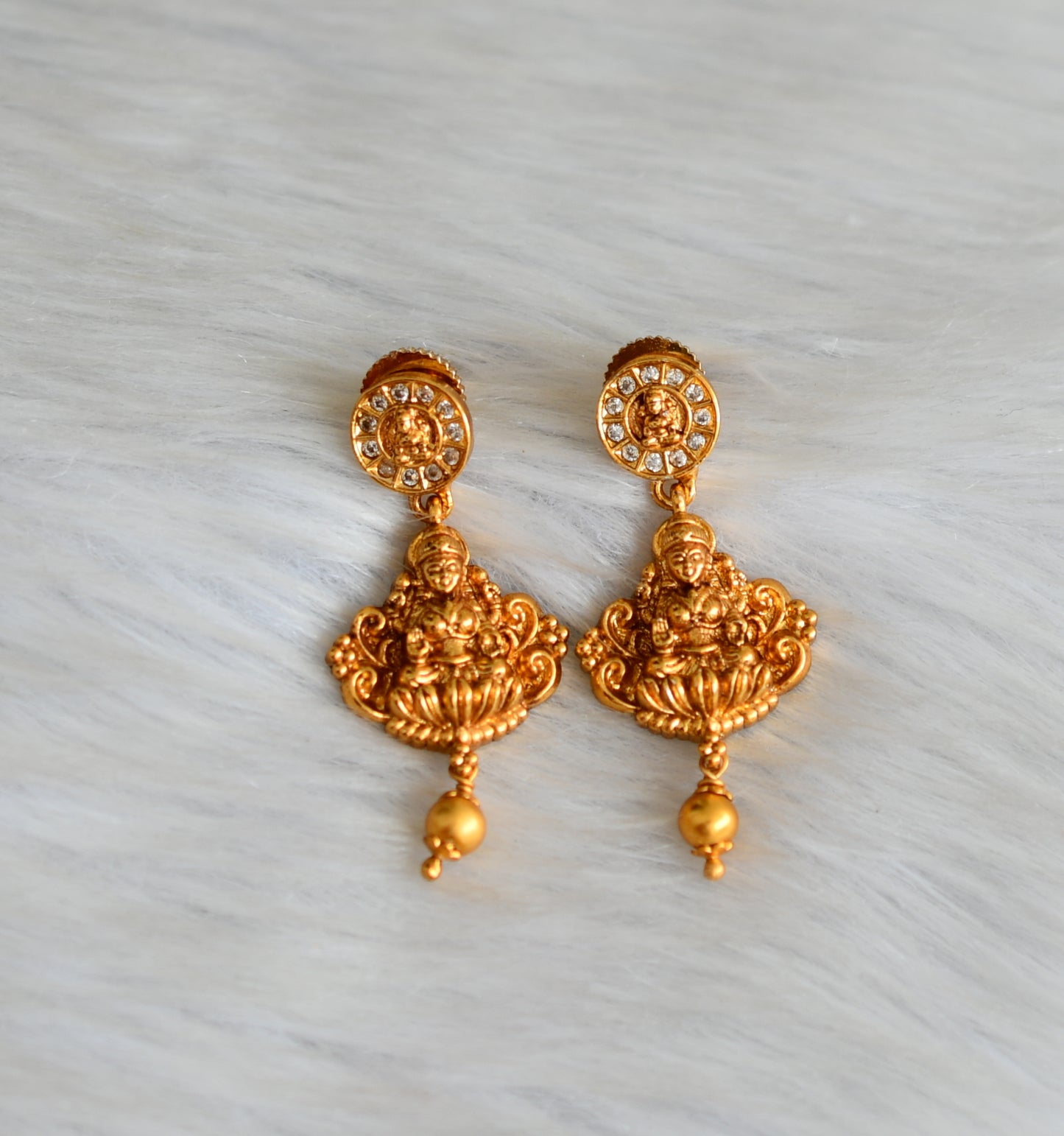 Matte finish white stone Lakshmi earrings dj-42244