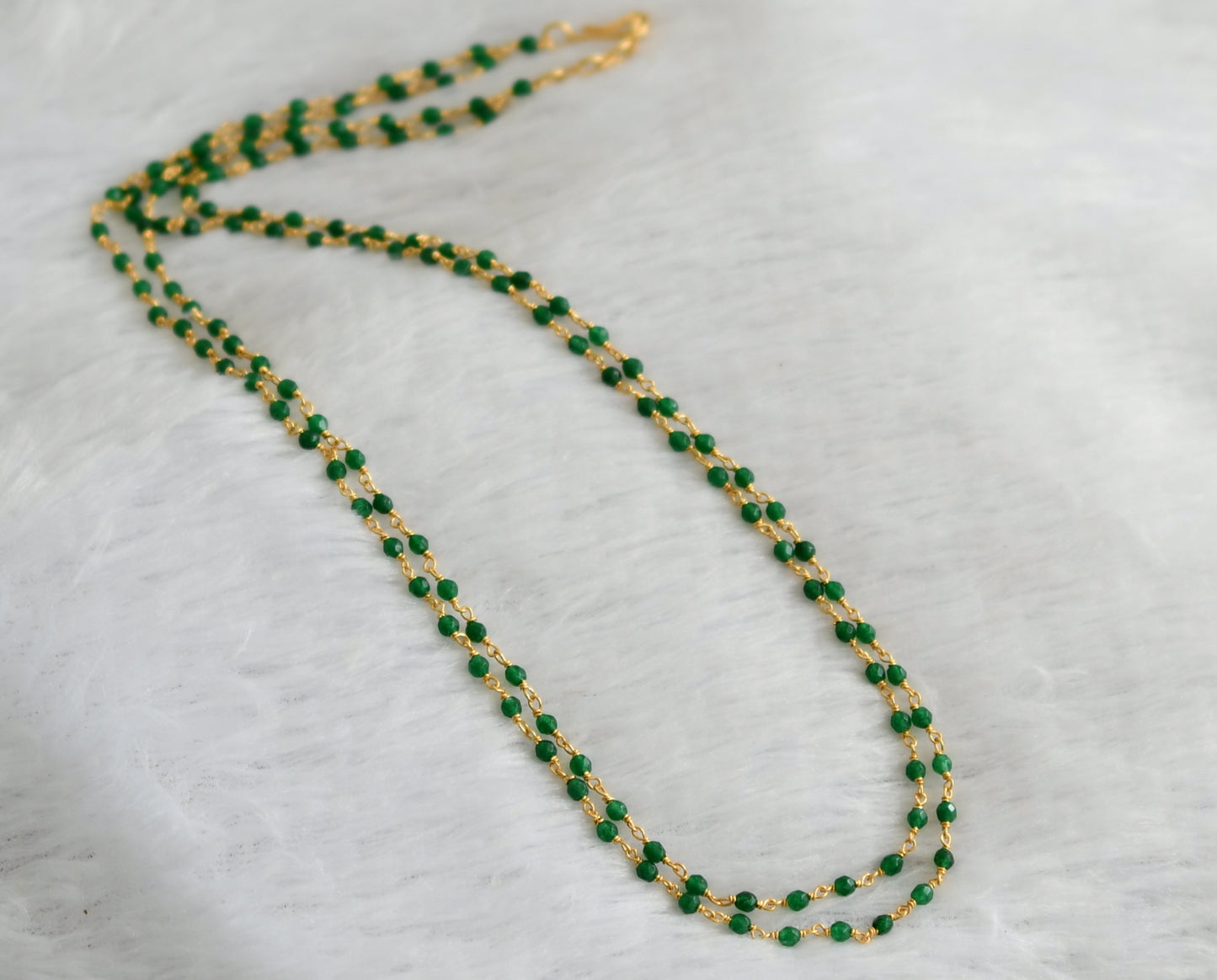 Gold tone green beaded double layer chain dj-46841