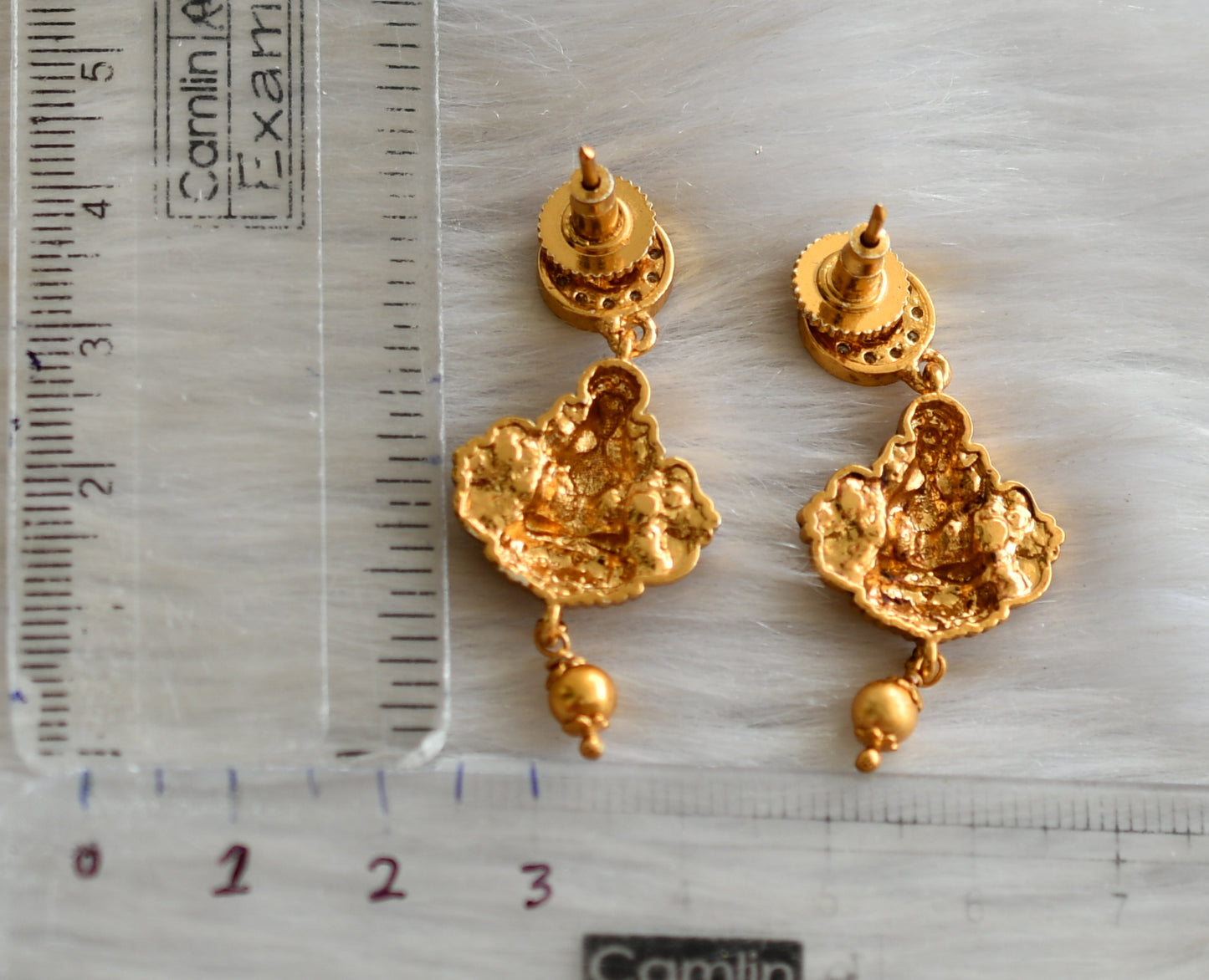 Matte finish white stone Lakshmi earrings dj-42244