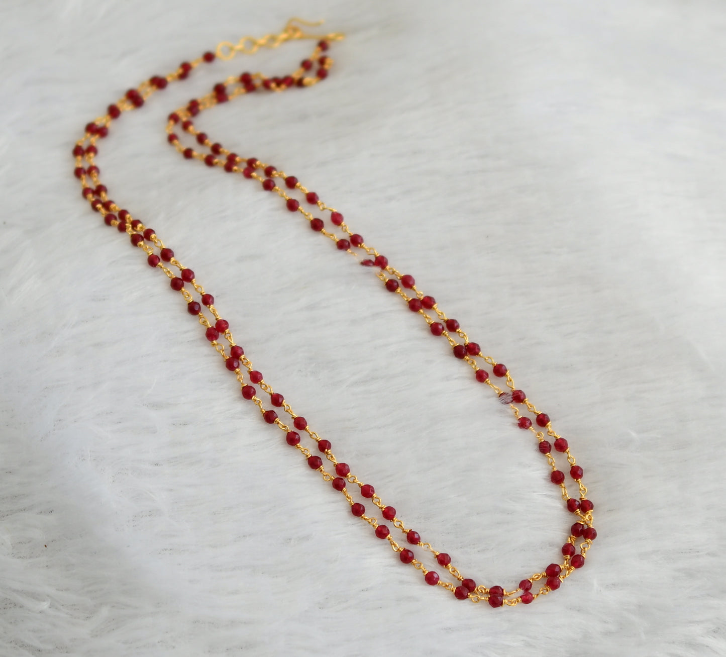 Gold tone ruby beaded double layer 24 inches chain dj-46840