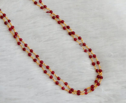 Gold tone ruby beaded double layer 24 inches chain dj-46840