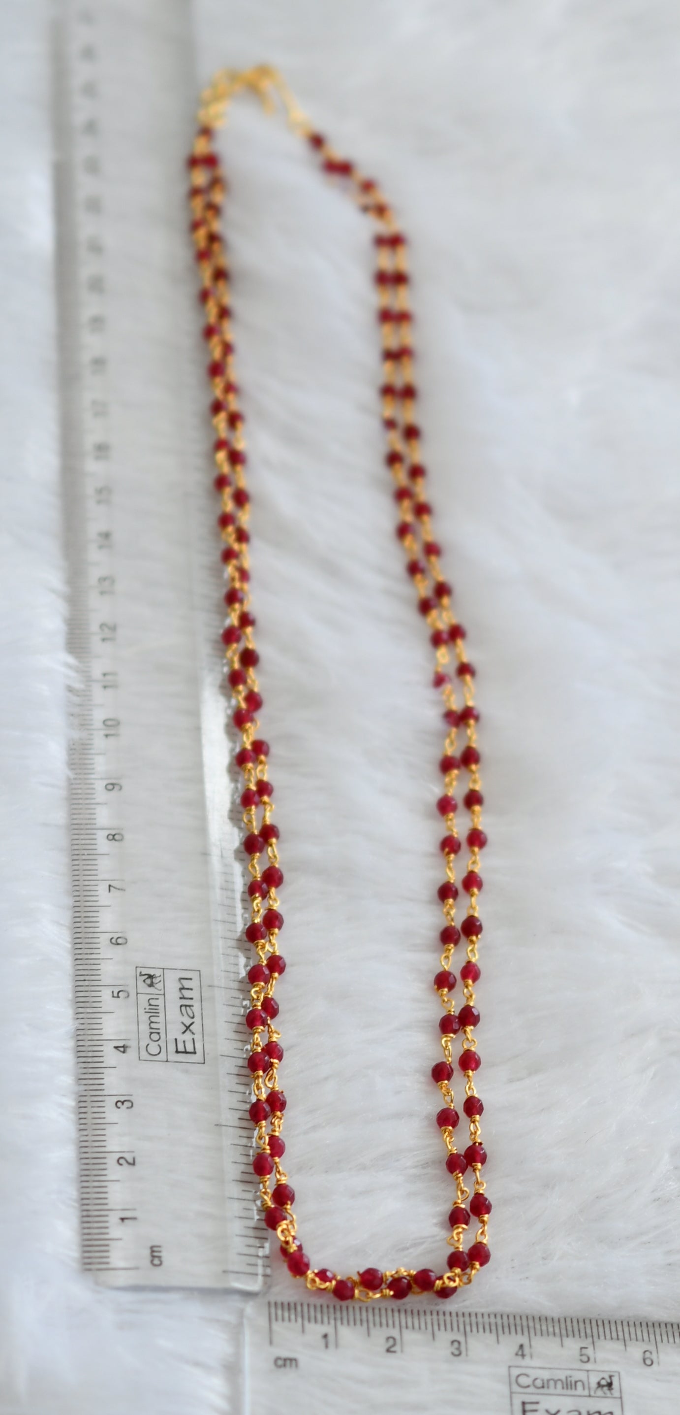 Gold tone ruby beaded double layer 24 inches chain dj-46840