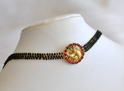 Matte finish pink-green swan kundan jadau karimani choker necklace dj-43552