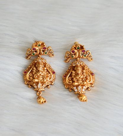 Matte finish ruby-green-white stone peacock-Lakshmi earrings dj-42245