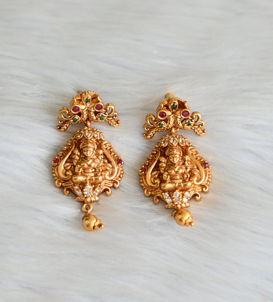 Matte finish ruby-green-white stone peacock-Lakshmi earrings dj-42245
