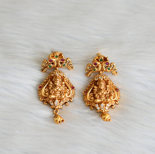 Matte finish ruby-green-white stone peacock-Lakshmi earrings dj-42245