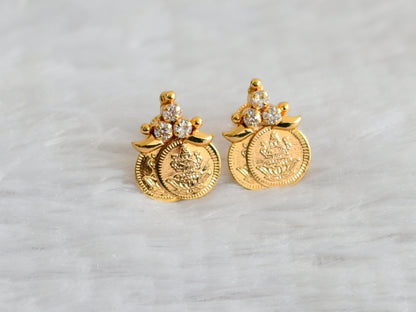 Gold tone cz white lakshmi coin earrings dj-43948