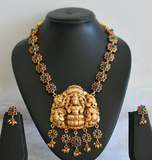 Matte finish real kemp-green Lakshmi necklace set dj-30629