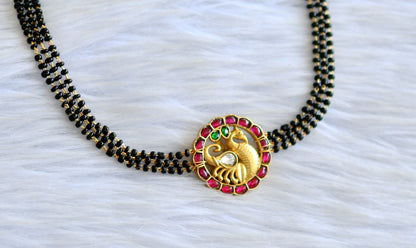 Matte finish pink-green swan kundan jadau karimani choker necklace dj-43552