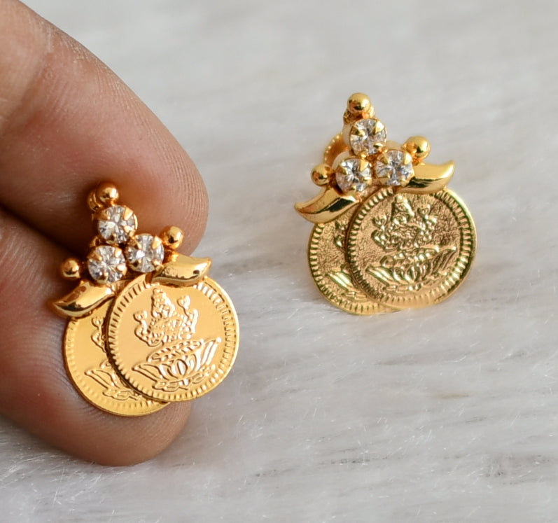 Gold tone cz white lakshmi coin earrings dj-43948