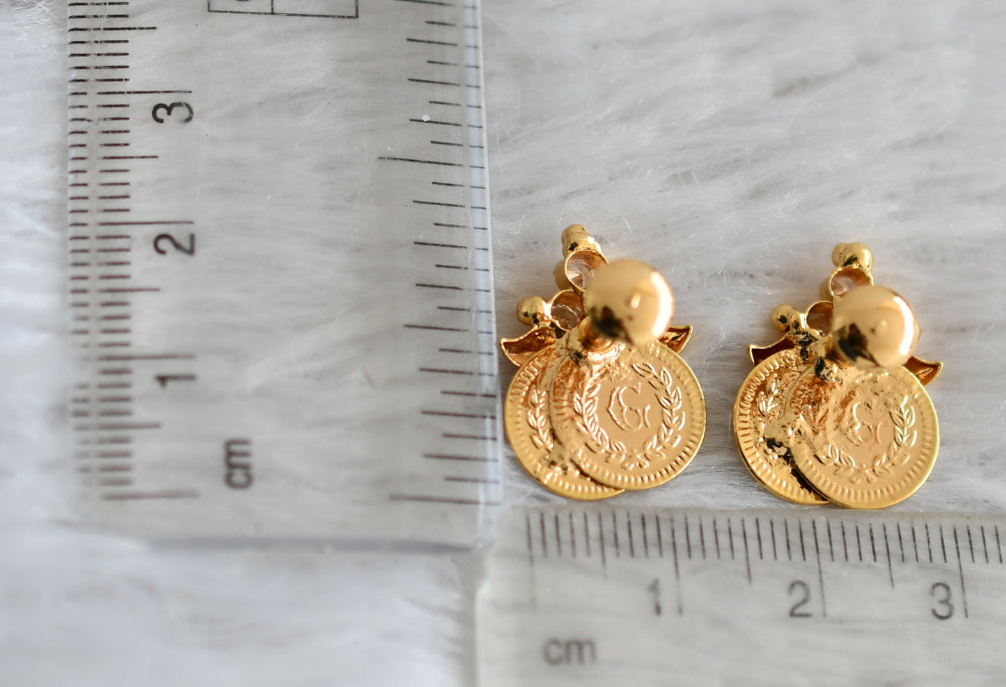 Gold tone cz white lakshmi coin earrings dj-43948