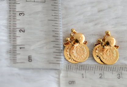 Gold tone cz white lakshmi coin earrings dj-43948