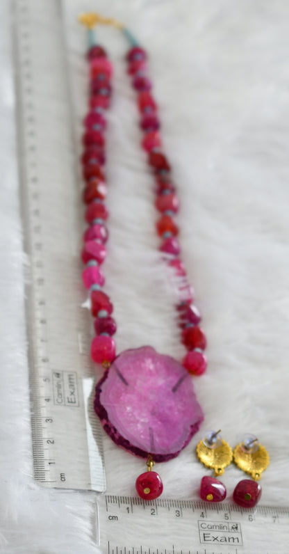 Hand painted ram-sita sliced agate pendant with pink-grey onyx beaded necklace set dj-46843