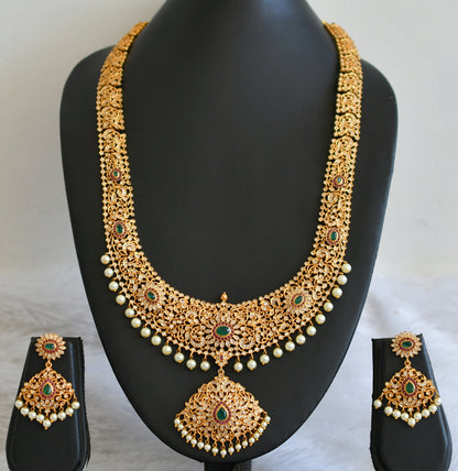 Matte Finish Cz Ruby-green Mango Haar Set DJ30645