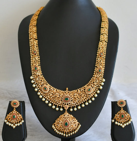 Matte Finish Cz Ruby-green Mango Haar Set DJ30645