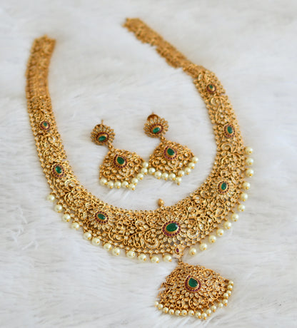 Matte Finish Cz Ruby-green Mango Haar Set DJ30645