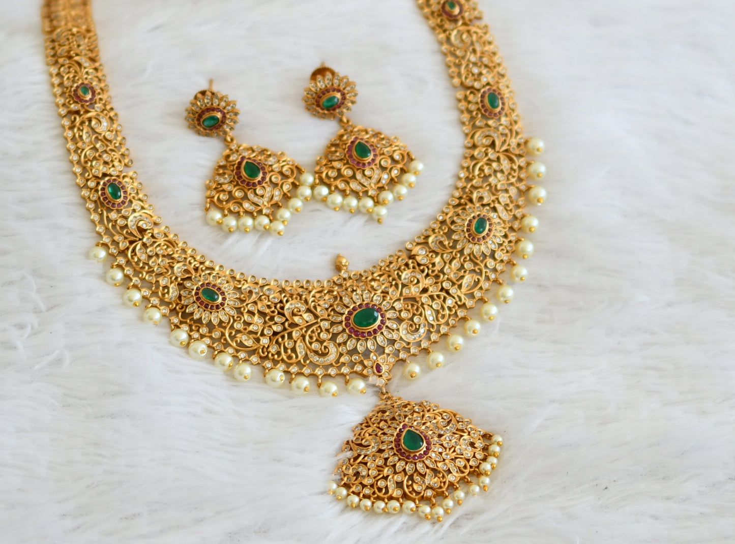 Matte Finish Cz Ruby-green Mango Haar Set DJ30645