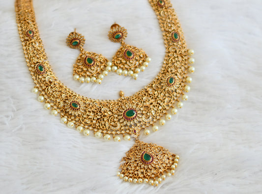 Matte Finish Cz Ruby-green Mango Haar Set DJ30645