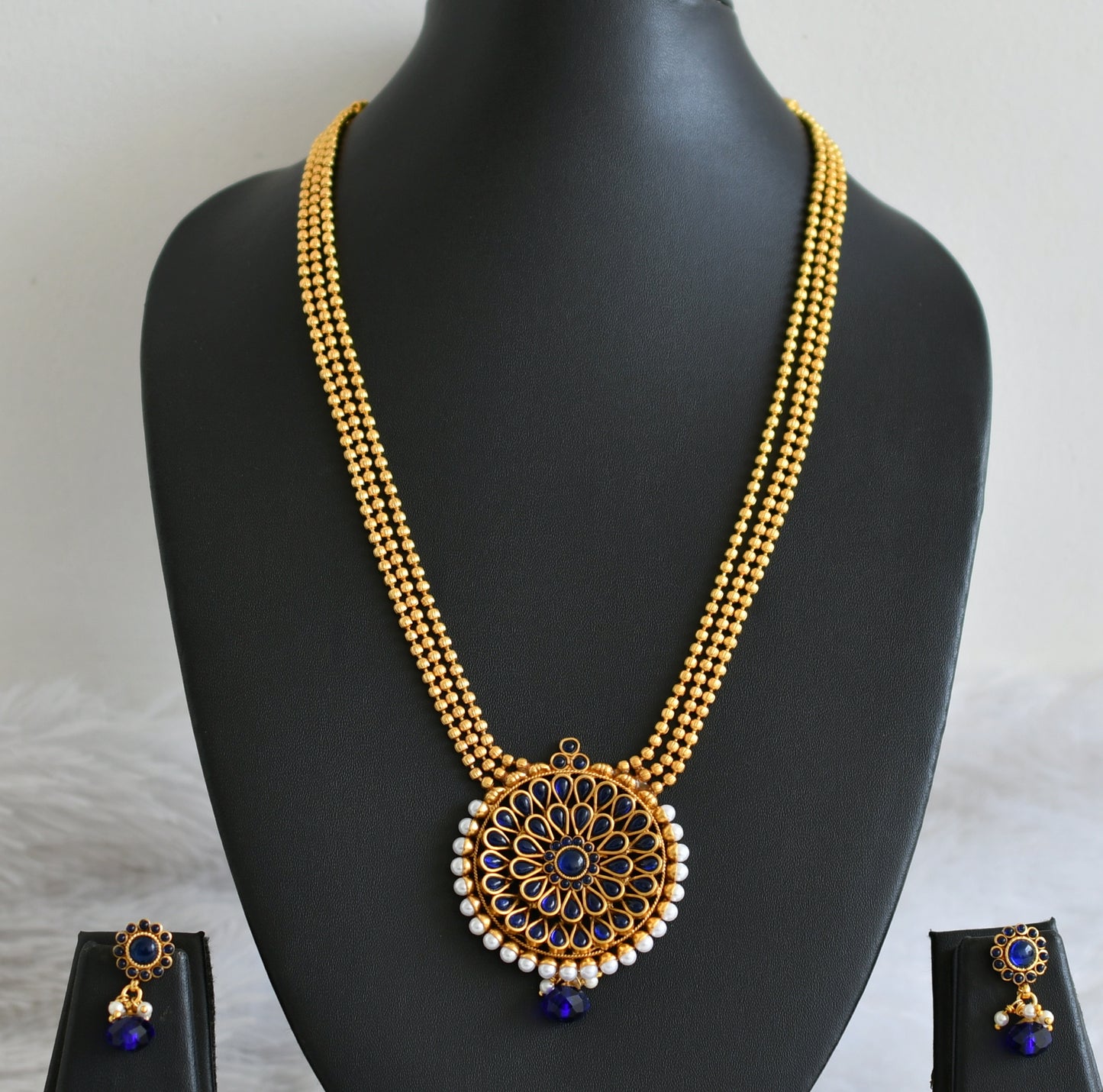 Antique Ball chain Blue Necklace Set - DJ16509