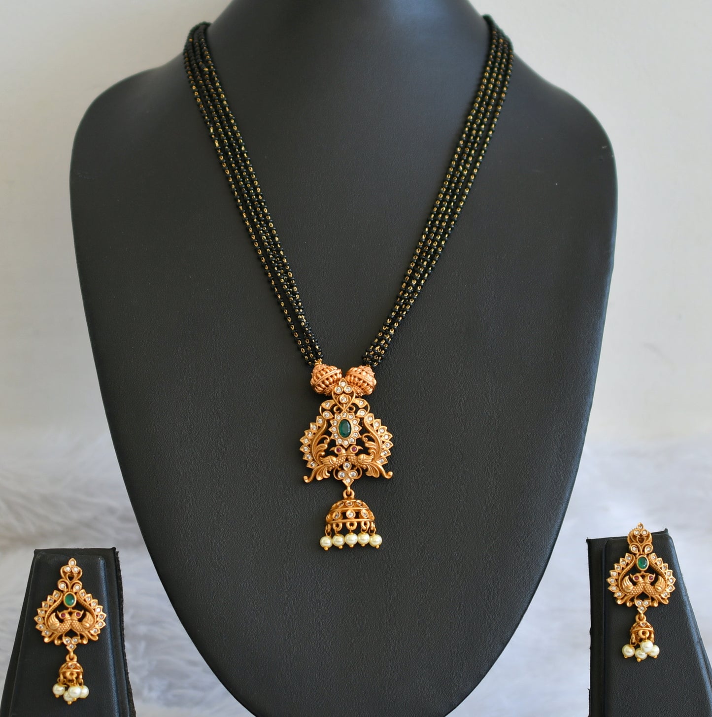Matte Finish Ruby-green Peacock Mangalsutra Set DJ30647
