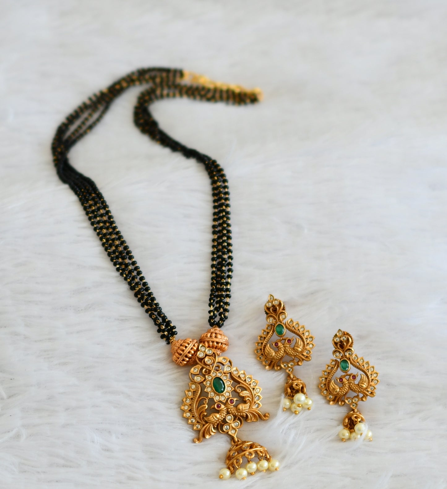 Matte Finish Ruby-green Peacock Mangalsutra Set DJ30647