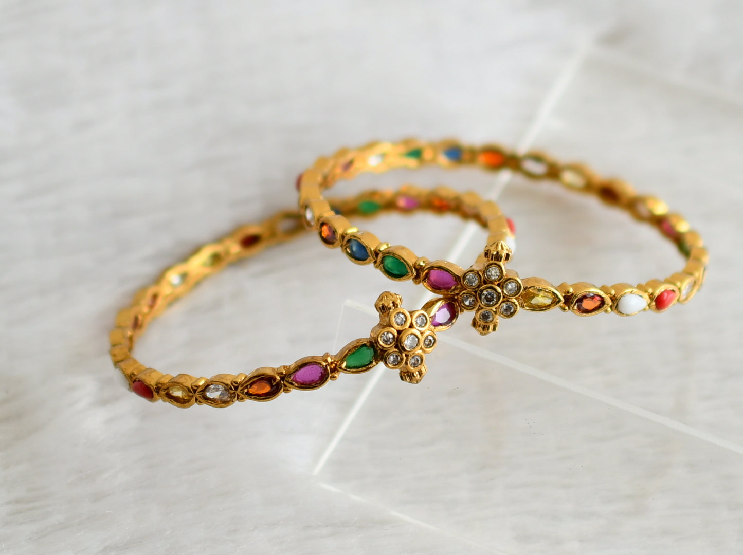 Matte finish navarathna thilak stone flower bangles(2.10) dj-48610