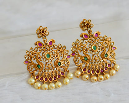 Matte finish ruby-green-white peacock pearl earrings dj-30498