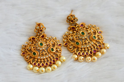Matte finish ruby-green-white peacock pearl earrings dj-30498